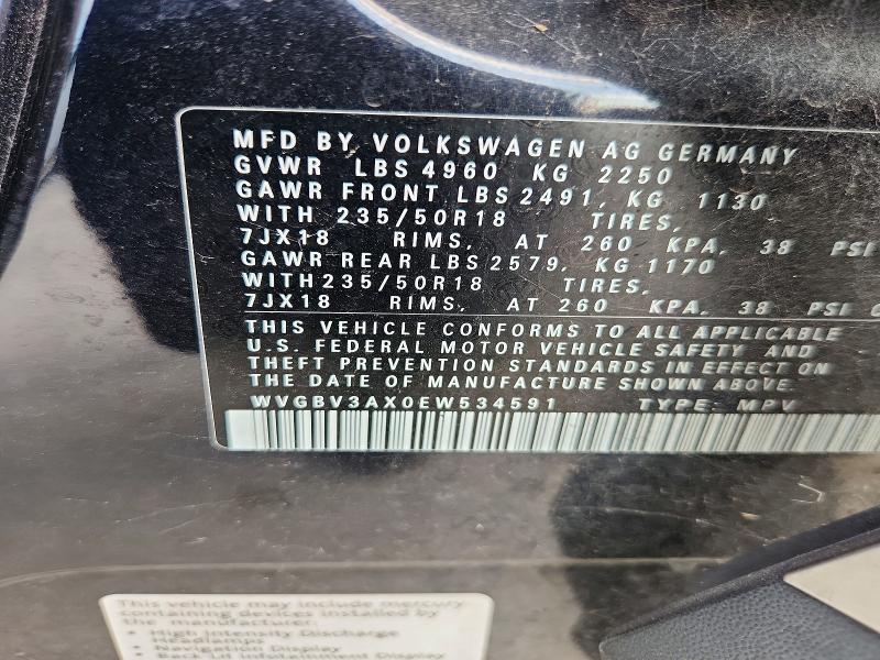 56807326 :رقم المزاد ، WVGBV3AX0EW534591 vin ، 2014 Volkswagen Tiguan مزاد بيع