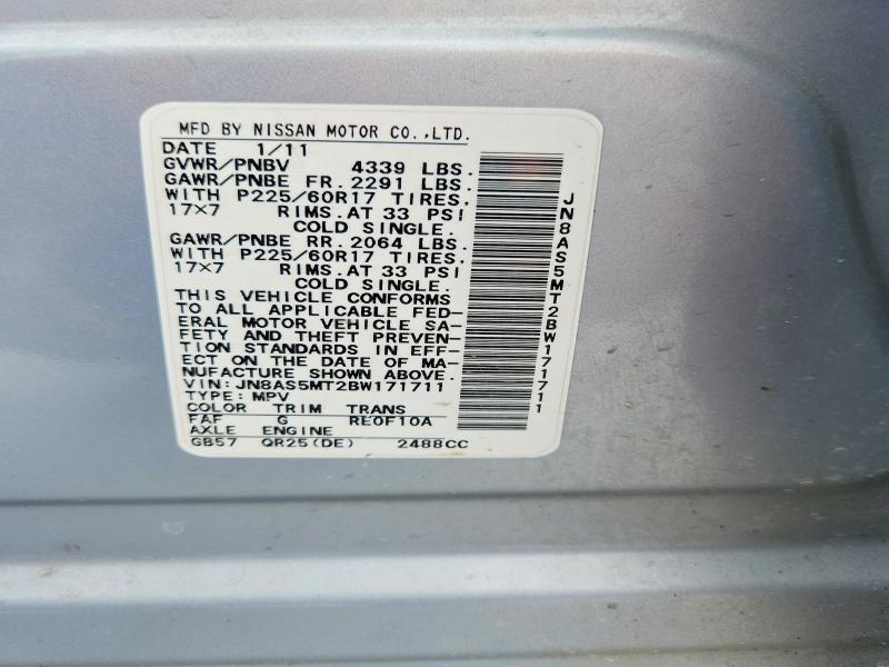 Продажа на аукционе авто 2011 Nissan Rogue, vin: JN8AS5MT2BW171711, номер лота: 58433856
