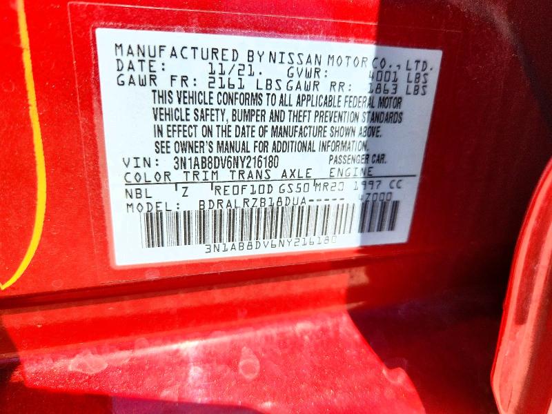 Продаж на аукціоні авто 2022 Nissan Sentra, vin: 3N1AB8DV6NY216180, номер лоту: 59192676