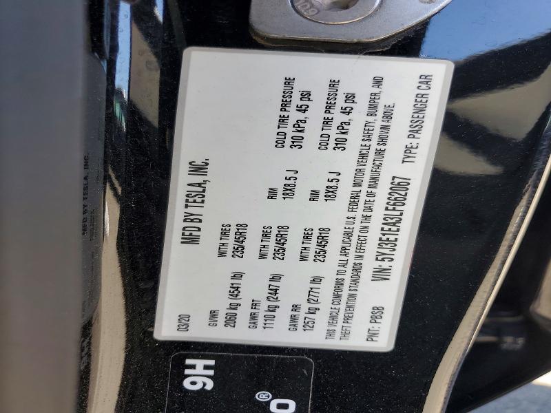 Продажа на аукционе авто 2020 Tesla Model 3, vin: 5YJ3E1EA3LF662067, номер лота: 57083096