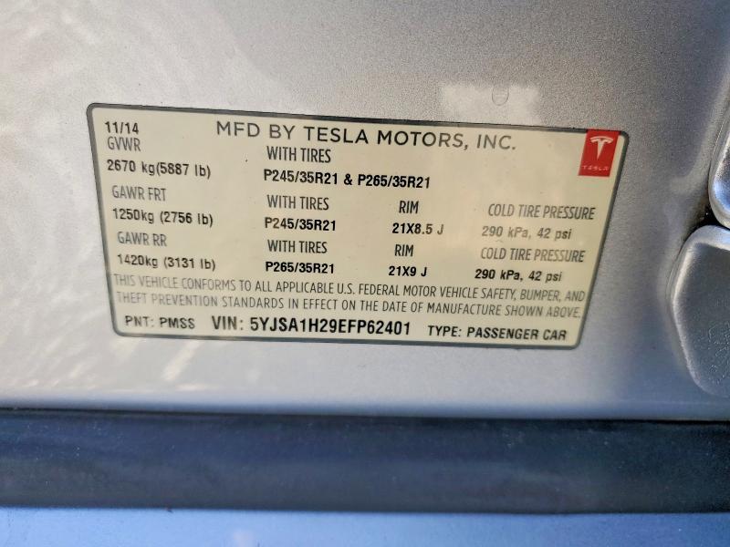 59102426 :رقم المزاد ، 5YJSA1H29EFP62401 vin ، 2014 Tesla Model S مزاد بيع
