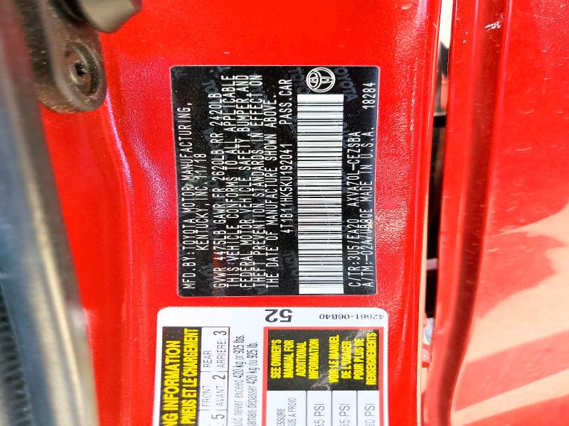 54857956 :رقم المزاد ، 4T1B11HK5KU192041 vin ، 2019 Toyota Camry مزاد بيع