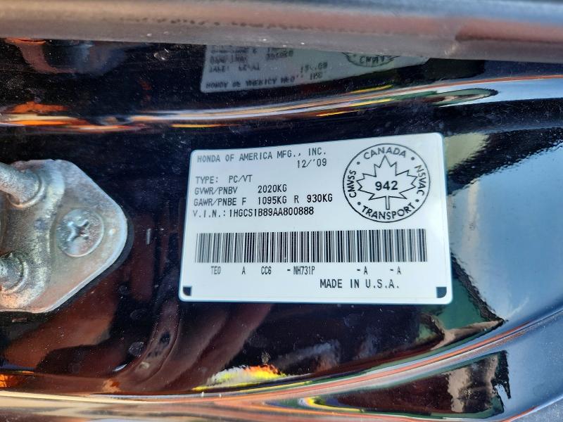 2010 Honda Accord მანქანა იყიდება აუქციონზე, vin: 1HGCS1B89AA800888, აუქციონის ნომერი: 54659376