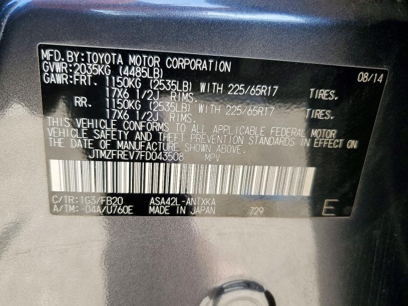 Продаж на аукціоні авто 2015 Toyota Rav4, vin: JTMZFREV7FD043508, номер лоту: 56109606