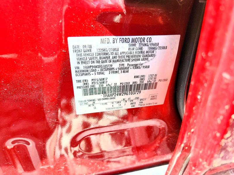 Auction sale of the 2009 Ford Taurus, vin: 1FAHP24W29G103729, lot number: 58260606