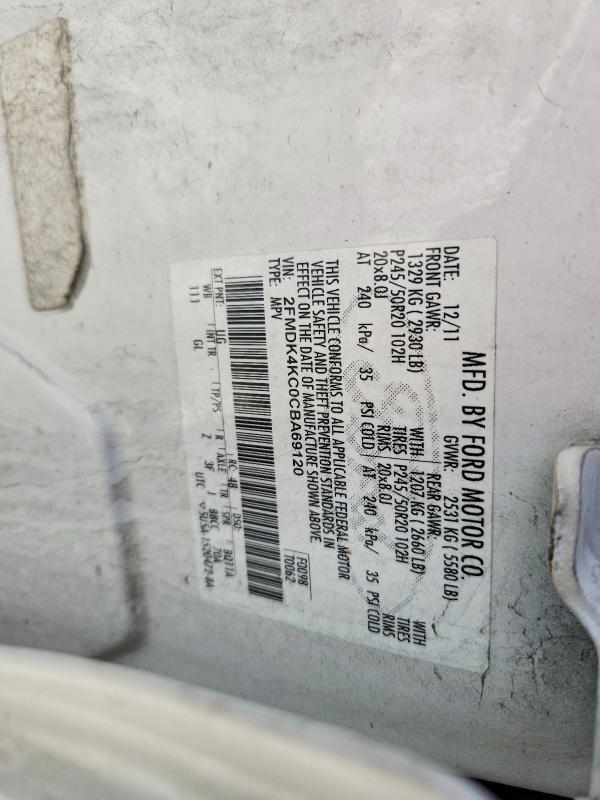 2012 Ford Edge მანქანა იყიდება აუქციონზე, vin: 2FMDK4KC0CBA69120, აუქციონის ნომერი: 55605686