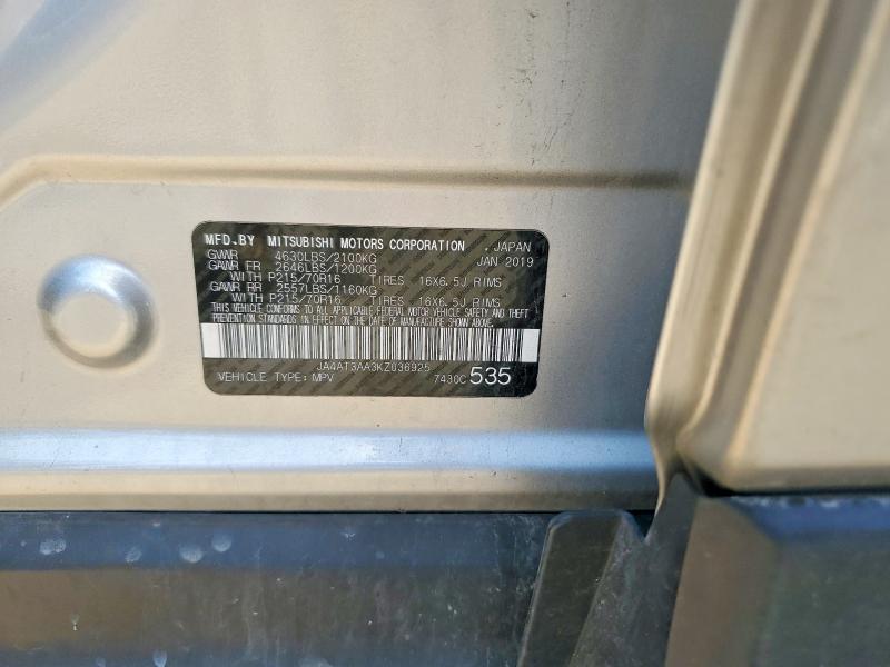58138716 :رقم المزاد ، JA4AT3AA3KZ036925 vin ، 2019 Mitsubishi Eclipse Cross مزاد بيع