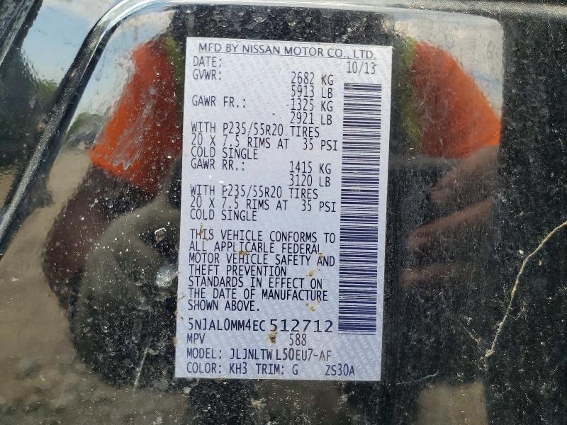 57469116 :رقم المزاد ، 5N1AL0MM4EC512712 vin ، 2014 Infiniti Qx60 مزاد بيع