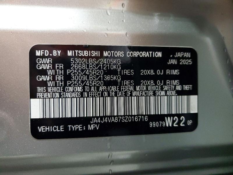 2025 Mitsubishi Outlander მანქანა იყიდება აუქციონზე, vin: JA4J4VA87SZ016716, აუქციონის ნომერი: 58384996