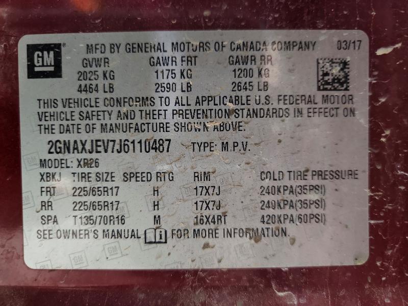 Продажа на аукционе авто 2018 Chevrolet Equinox, vin: 2GNAXJEV7J6110487, номер лота: 57708286