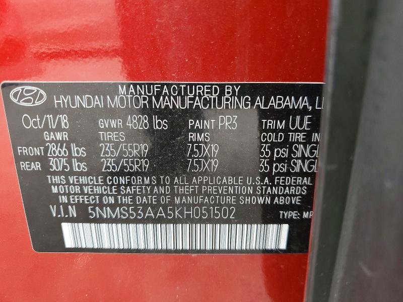 Aukcja sprzedaży 2019 Hyundai Santa Fe, vin: 5NMS53AA5KH051502, numer aukcji: 56425096