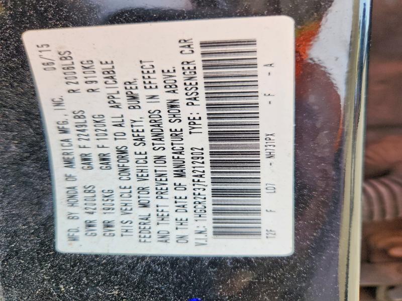59018736 :رقم المزاد ، 1HGCR2F37FA212902 vin ، 2015 Honda Accord مزاد بيع