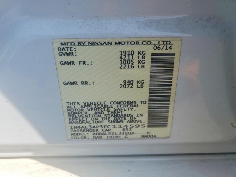 2015 Nissan Altima მანქანა იყიდება აუქციონზე, vin: 1N4AL3AP3FC114595, აუქციონის ნომერი: 57382936