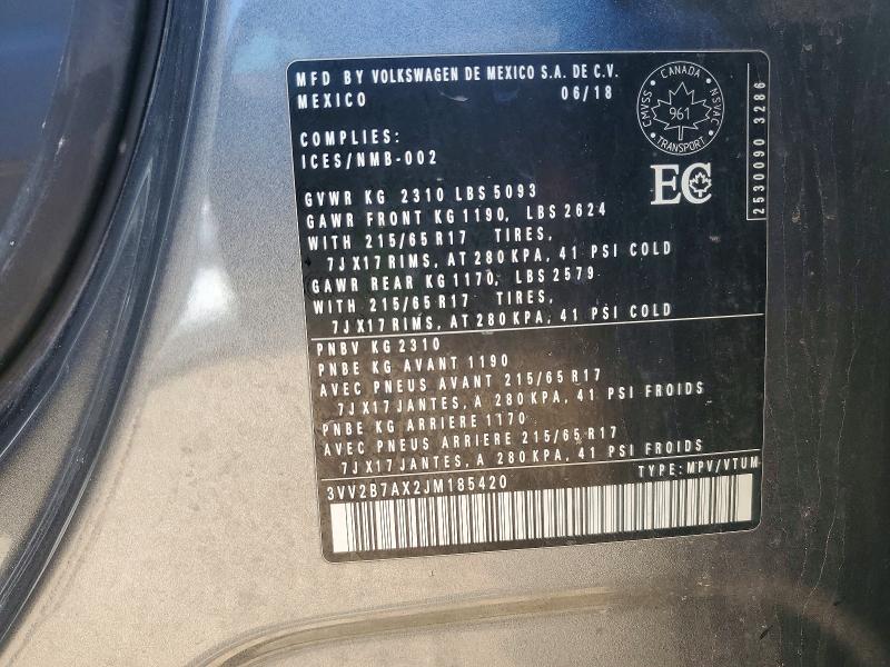 55757656 :رقم المزاد ، 3VV2B7AX2JM185420 vin ، 2018 Volkswagen Tiguan مزاد بيع