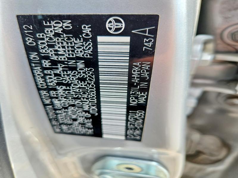 2013 Toyota Yaris მანქანა იყიდება აუქციონზე, vin: JTDKTUD36DD542293, აუქციონის ნომერი: 59277446