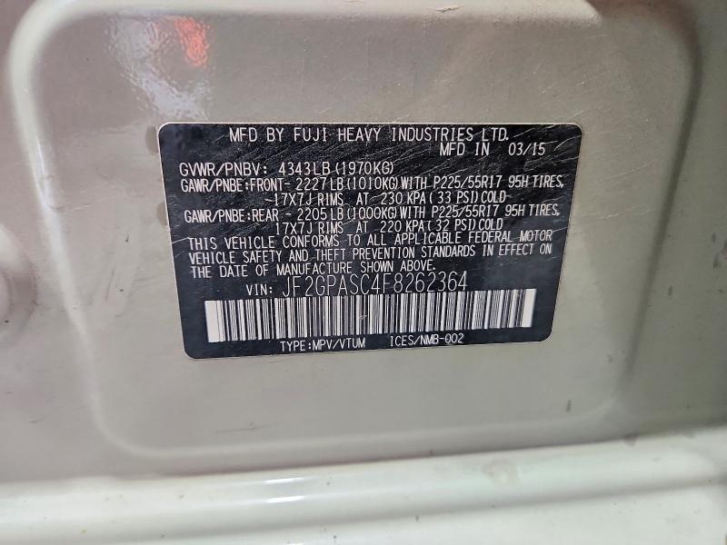 Aukcja sprzedaży 2015 Subaru Xv Crosstrek, vin: JF2GPASC4F8262364, numer aukcji: 56816656