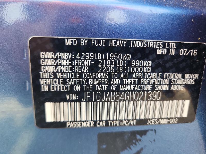 Продаж на аукціоні авто 2016 Subaru Impreza, vin: JF1GJAB64GH021390, номер лоту: 56192686