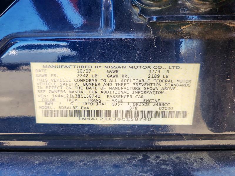2008 Nissan Altima მანქანა იყიდება აუქციონზე, vin: 1N4AL21E38C158740, აუქციონის ნომერი: 56130246