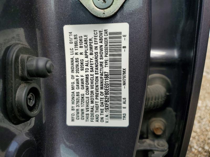56846696 :رقم المزاد ، 19XFB2F80EE011687 vin ، 2014 Honda Civic مزاد بيع