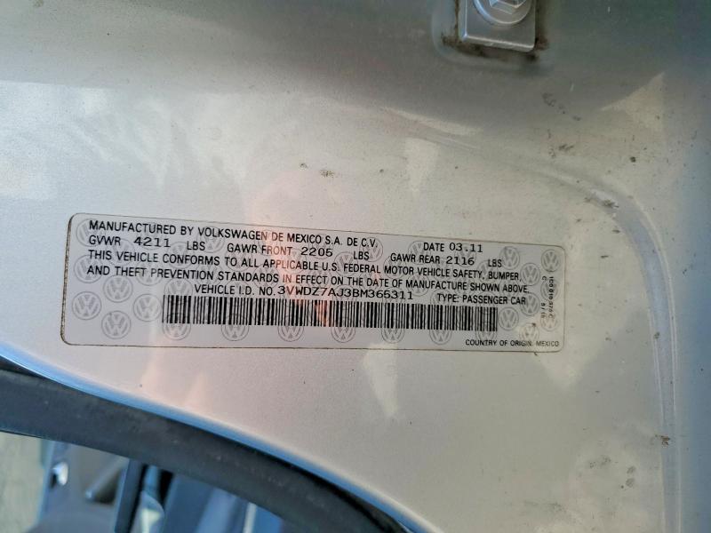 2011 Volkswagen Jetta მანქანა იყიდება აუქციონზე, vin: 3VWDZ7AJ3BM365311, აუქციონის ნომერი: 57716066