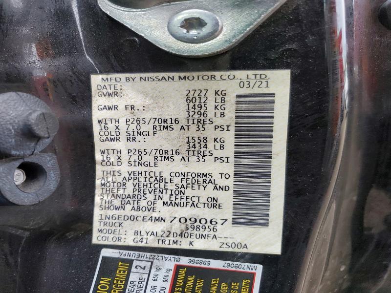 Aukcja sprzedaży 2021 Nissan Frontier, vin: 1N6ED0CE4MN709067, numer aukcji: 59147656