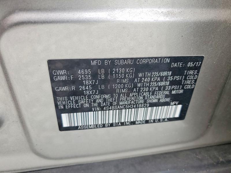 2017 Subaru Outback მანქანა იყიდება აუქციონზე, vin: 4S4BSANC5H3418829, აუქციონის ნომერი: 56112596