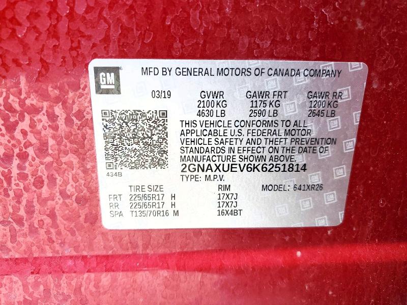 Продажа на аукционе авто 2019 Chevrolet Equinox, vin: 2GNAXUEV6K6251814, номер лота: 57248896