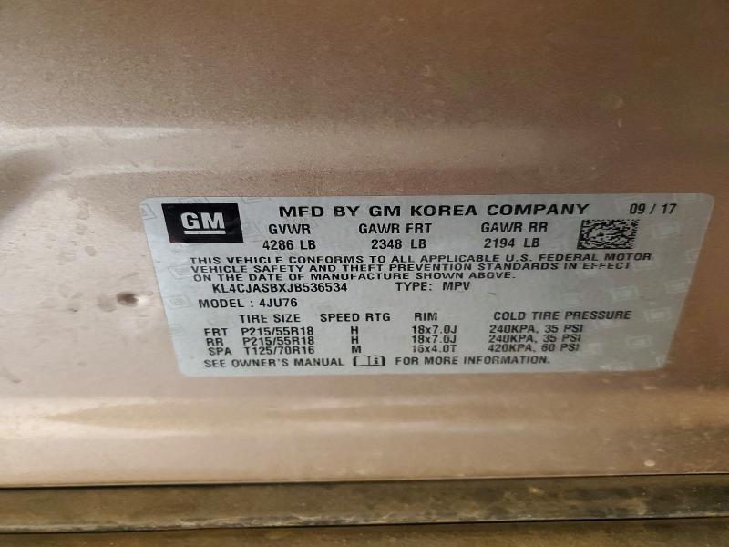 Aukcja sprzedaży 2018 Buick Encore, vin: KL4CJASBXJB536534, numer aukcji: 55824886
