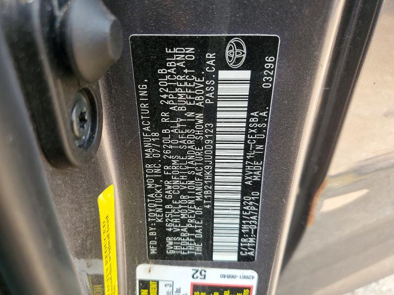 2018 Toyota Camry Hybrid მანქანა იყიდება აუქციონზე, vin: 4T1B21HK9JU009123, აუქციონის ნომერი: 58630976