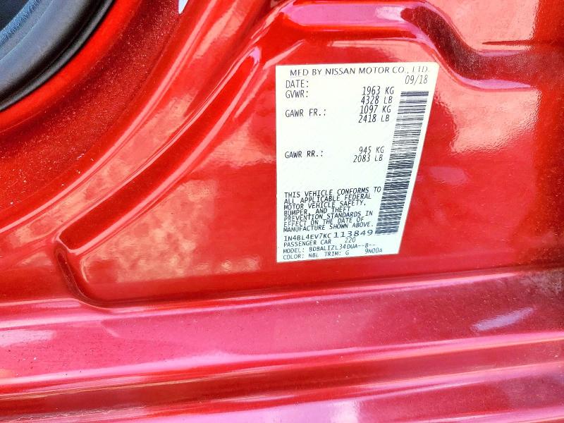 57194926 :رقم المزاد ، 1N4BL4EV7KC113849 vin ، 2019 Nissan Altima مزاد بيع