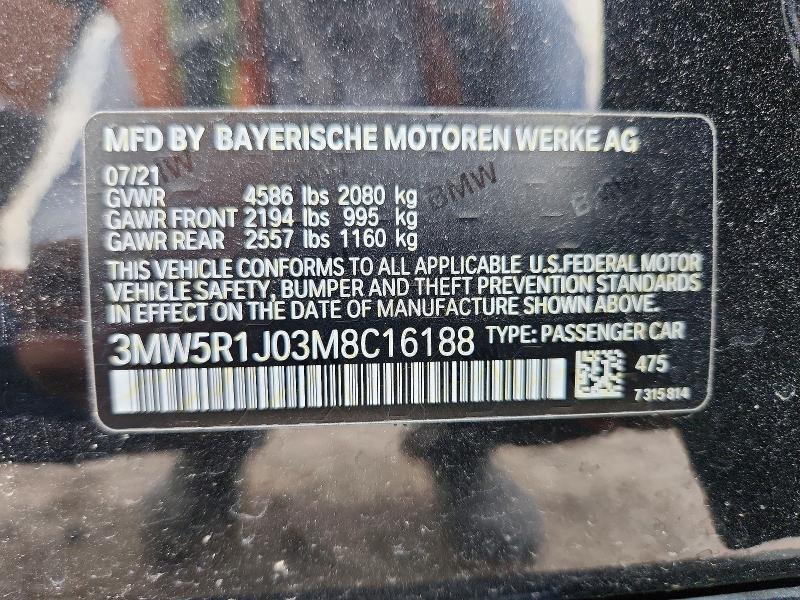 2021 Bmw 330i მანქანა იყიდება აუქციონზე, vin: 3MW5R1J03M8C16188, აუქციონის ნომერი: 56690566