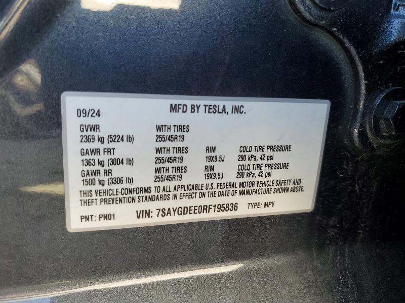 Продажа на аукционе авто 2024 Tesla Model Y, vin: 7SAYGDEE0RF195836, номер лота: 55634896