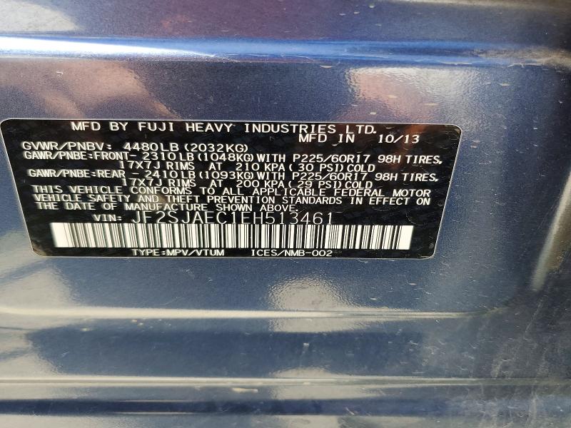 2014 Subaru Forester მანქანა იყიდება აუქციონზე, vin: JF2SJAEC1EH513461, აუქციონის ნომერი: 58825726