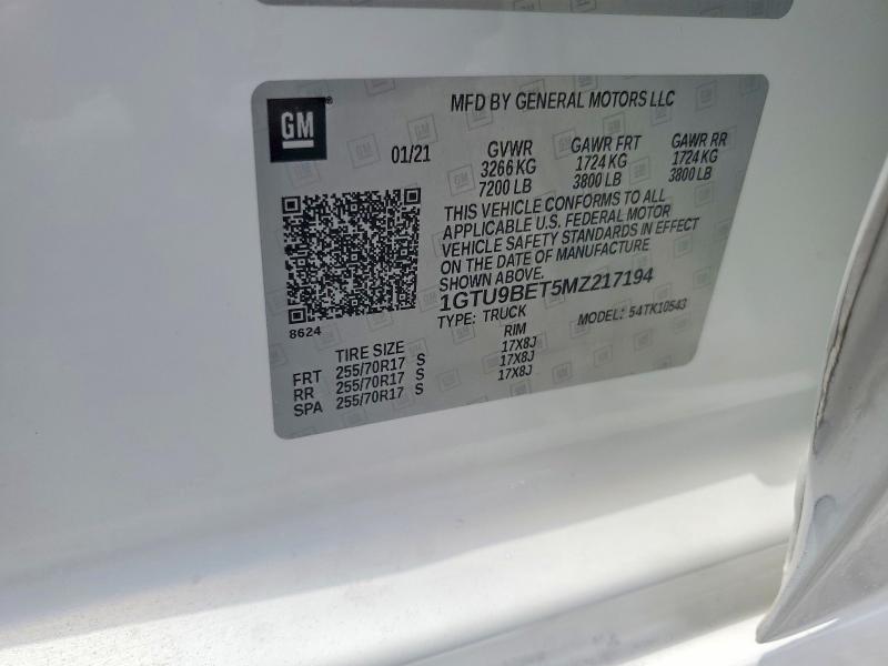 Продаж на аукціоні авто 2021 Gmc Sierra, vin: 1GTU9BET5MZ217194, номер лоту: 58844266