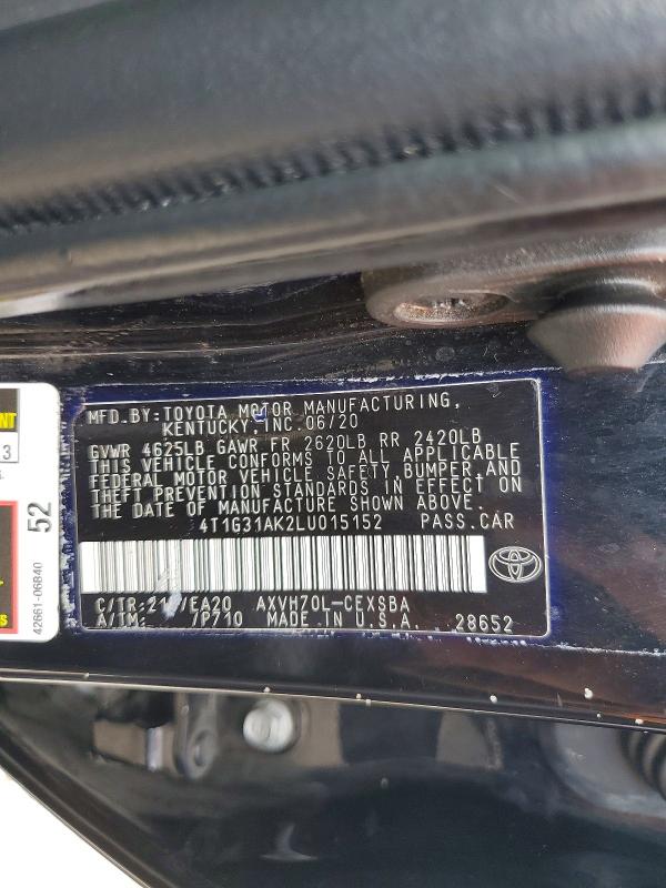 Продажа на аукционе авто 2020 Toyota Camry, vin: 4T1G31AK2LU015152, номер лота: 85987815