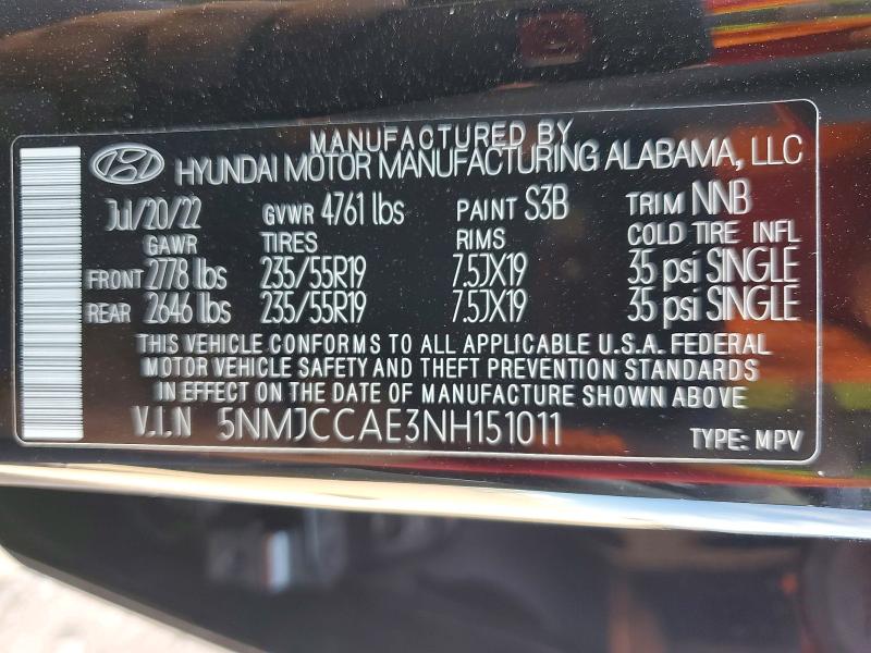 2022 Hyundai Tucson მანქანა იყიდება აუქციონზე, vin: 5NMJCCAE3NH151011, აუქციონის ნომერი: 57077406