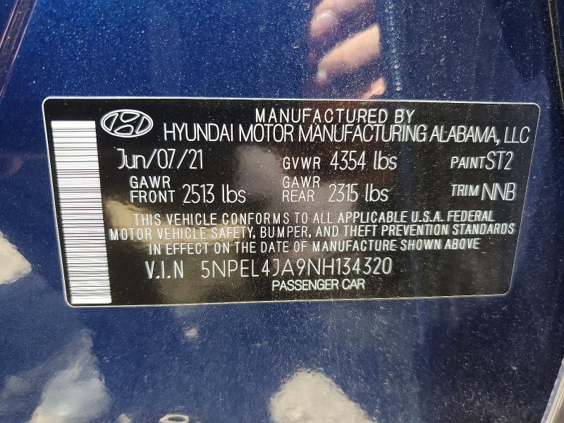 2022 Hyundai Sonata მანქანა იყიდება აუქციონზე, vin: 5NPEL4JA9NH134320, აუქციონის ნომერი: 56409996