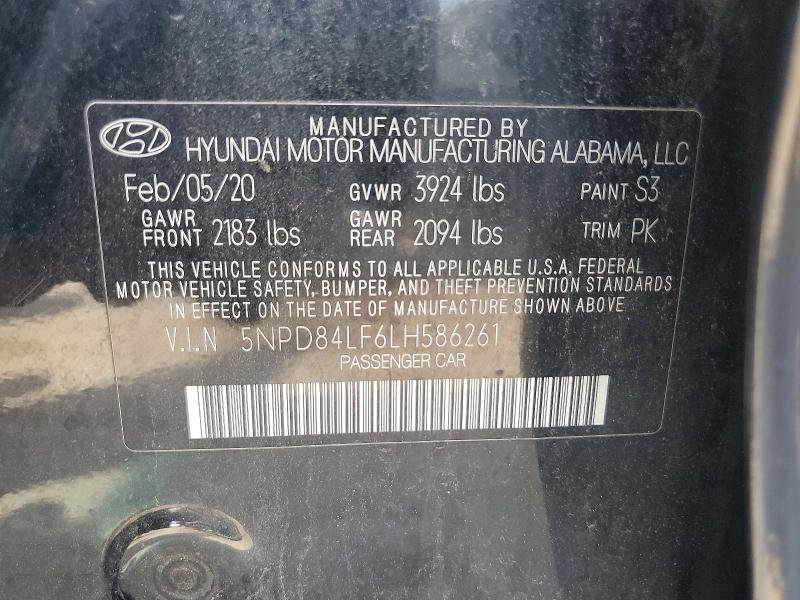 58060286 :رقم المزاد ، 5NPD84LF6LH586261 vin ، 2020 Hyundai Elantra مزاد بيع