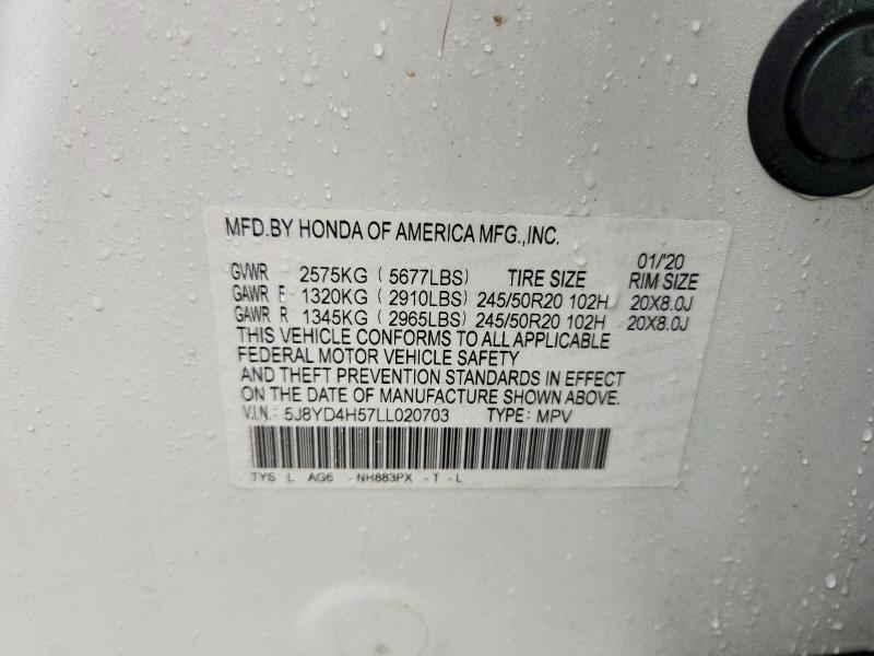 2020 Acura Mdx მანქანა იყიდება აუქციონზე, vin: 5J8YD4H57LL020703, აუქციონის ნომერი: 56151766