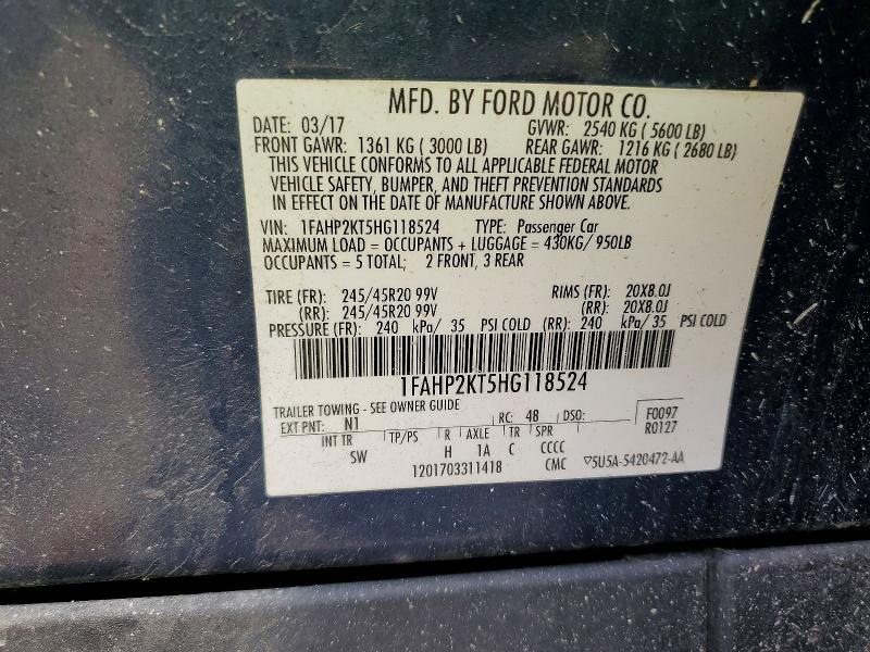 2017 Ford Taurus მანქანა იყიდება აუქციონზე, vin: 1FAHP2KT5HG118524, აუქციონის ნომერი: 57269466