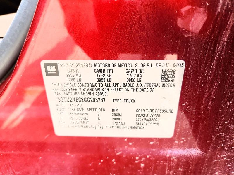 2016 Gmc Sierra მანქანა იყიდება აუქციონზე, vin: 3GTU2NEC2GG293787, აუქციონის ნომერი: 57188956