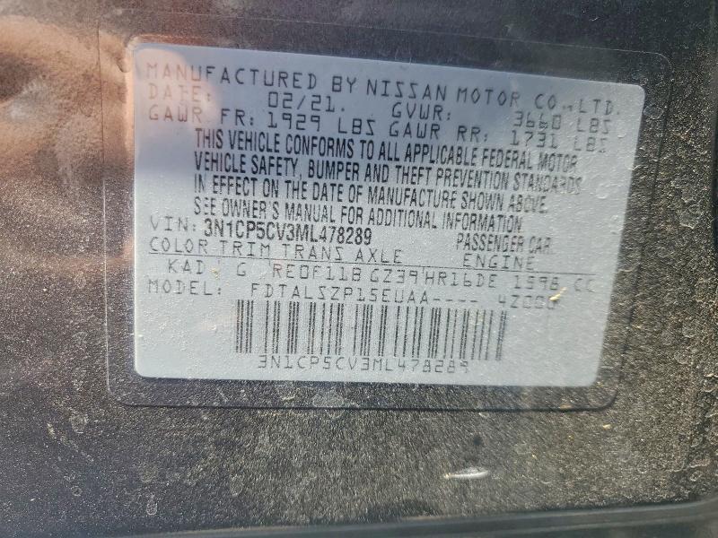 56093246 :رقم المزاد ، 3N1CP5CV3ML478289 vin ، 2021 Nissan Kicks مزاد بيع
