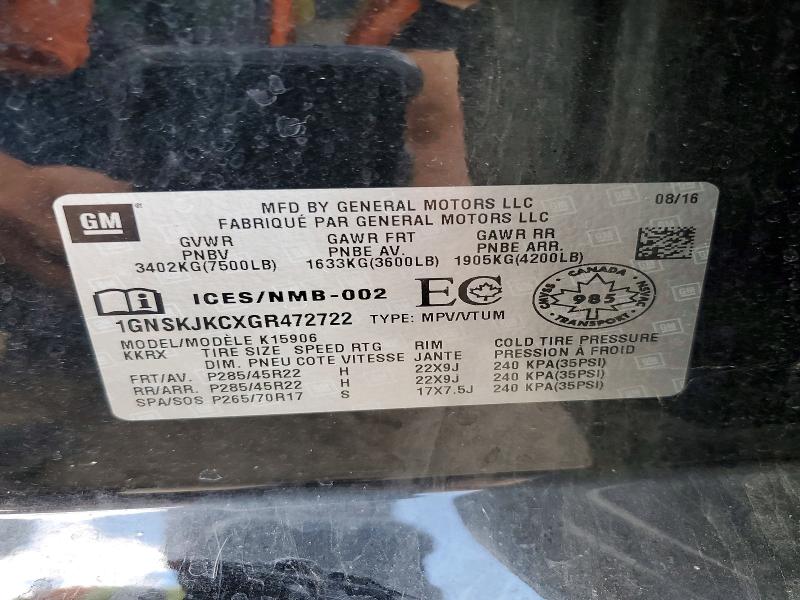 Продажа на аукционе авто 2016 Chevrolet Suburban, vin: 1GNSKJKCXGR472722, номер лота: 56257776