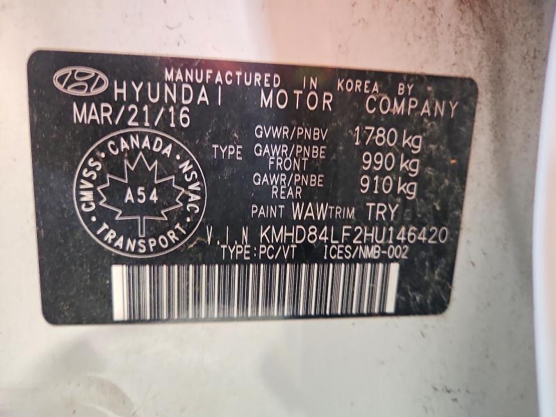 Продажа на аукционе авто 2017 Hyundai Elantra, vin: KMHD84LF2HU146420, номер лота: 57688366