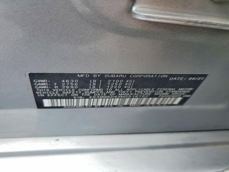 2021 Subaru Legacy მანქანა იყიდება აუქციონზე, vin: 4S3BWAD6XM3018702, აუქციონის ნომერი: 56794436
