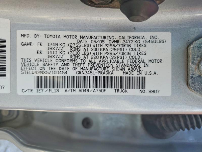 Продаж на аукціоні авто 2005 Toyota Tacoma, vin: 5TELU42NX5Z100454, номер лоту: 58334676