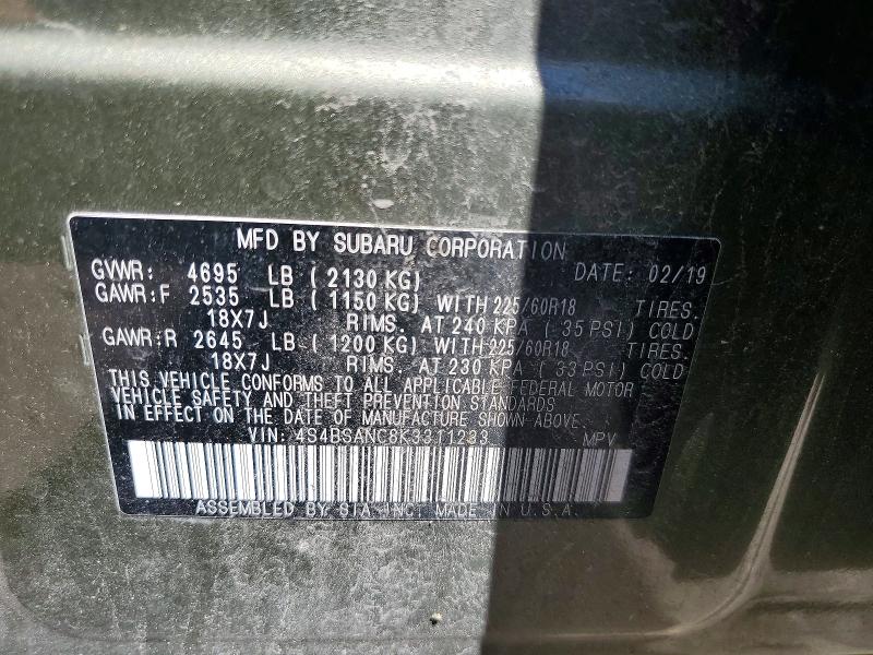 55869516 :رقم المزاد ، 4S4BSANC8K3311233 vin ، 2019 Subaru Outback مزاد بيع