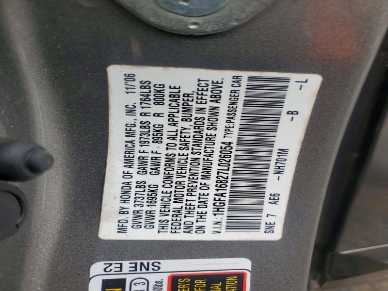 Продажа на аукционе авто 2007 Honda Civic, vin: 1HGFA16827L026054, номер лота: 55538396