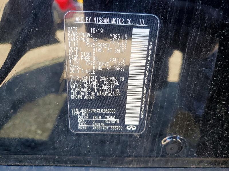 2020 Infiniti Qx80 მანქანა იყიდება აუქციონზე, vin: JN8AZ2NEXL9252000, აუქციონის ნომერი: 57925186