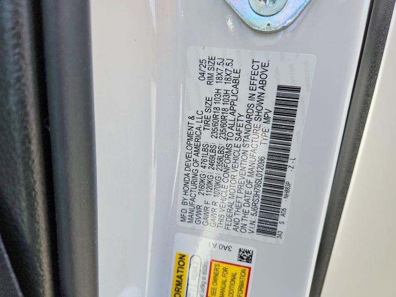 2025 Honda Cr-v მანქანა იყიდება აუქციონზე, vin: 5J6RS3H79SL012096, აუქციონის ნომერი: 57123246